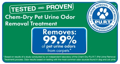 Chem-Dry Pet Urine Odor Treatment removes 99.9% of pet urine odors from carpets
